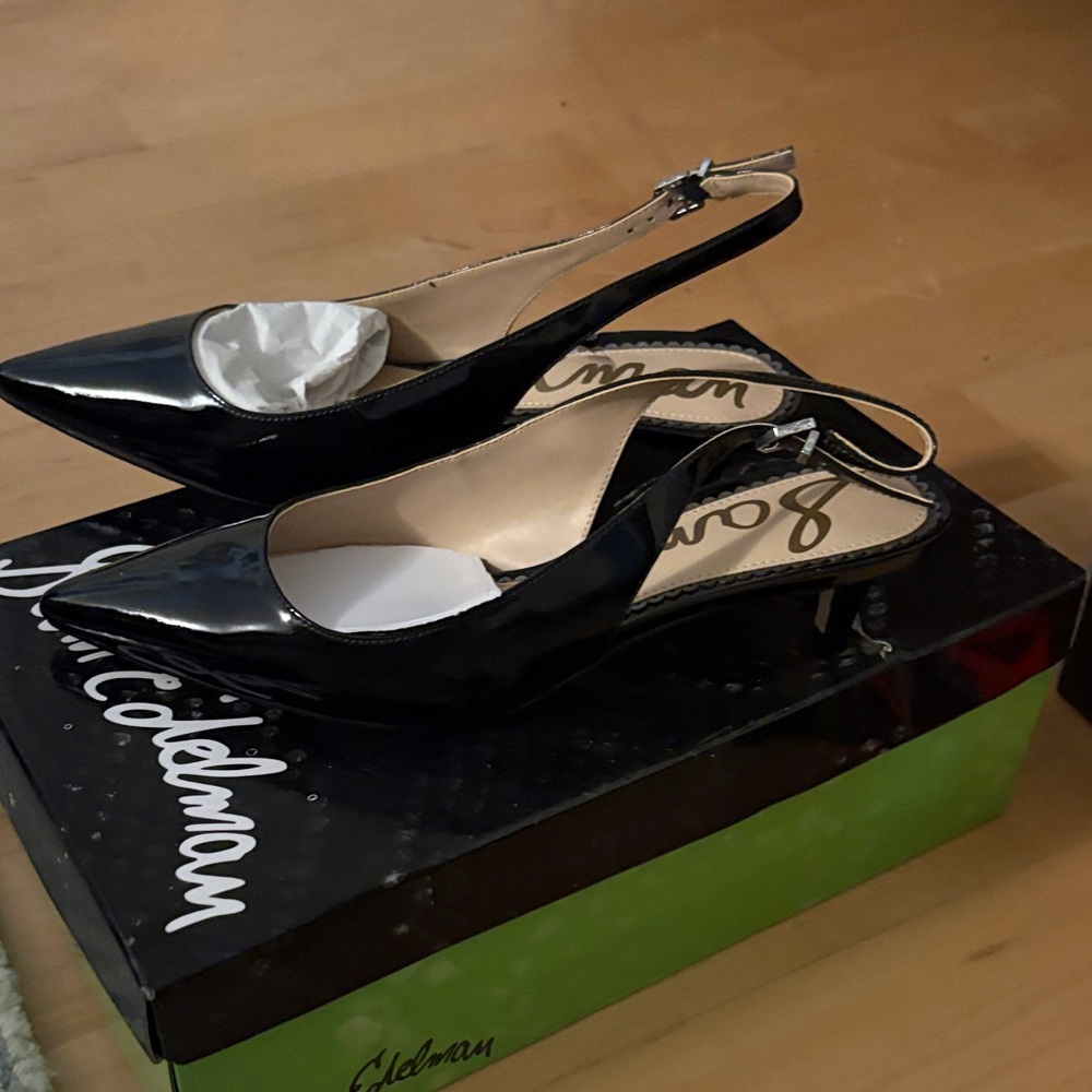 Sam Edelman Glossy Black Slingback Heels
